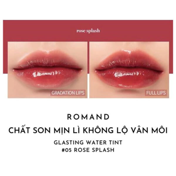Son Romand Glastings Water Tint 05 Rose Splash có chất son mịn lì, không lộ vân môi