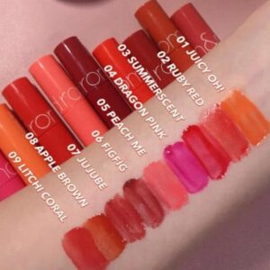 Romand Juicy Lasting Tint đa dạng tone son từ nude đến đỏ, hồng, cam tươi tắn
